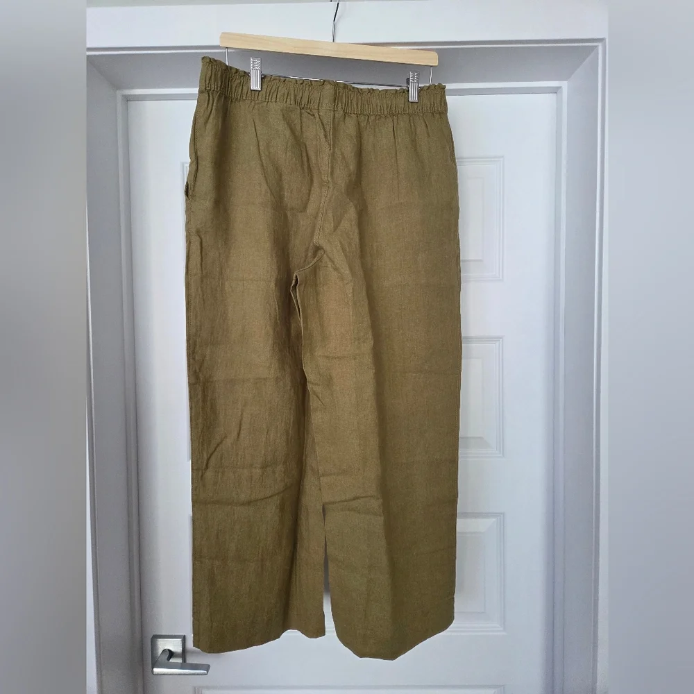 NWOT H&M Linen Pull-on Pants, Khaki Green, Size L - Picture 2 of 7